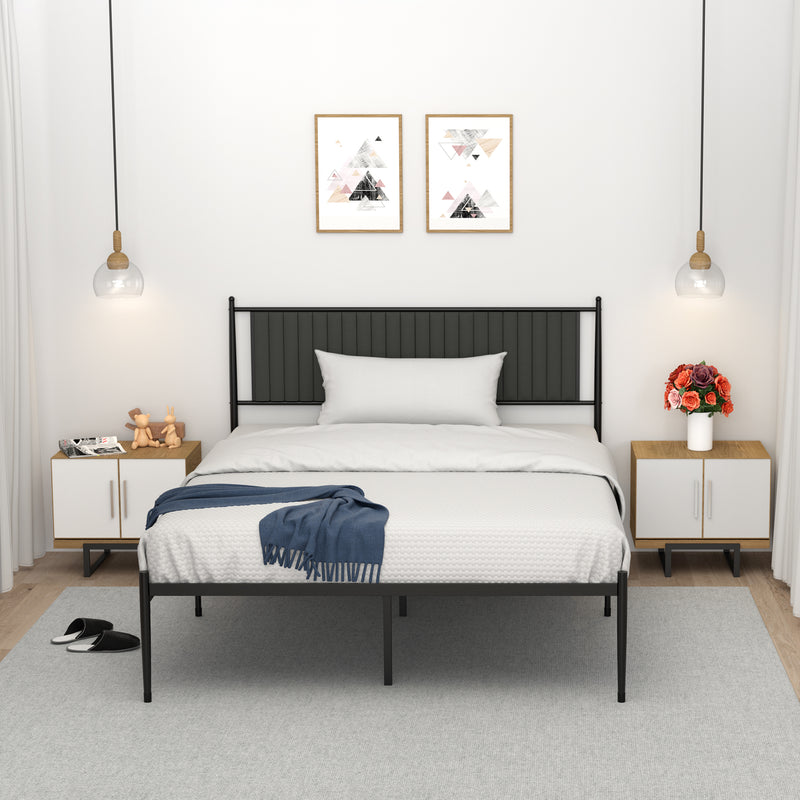 IDEALHOUSE Queen Size Metal Platform Bed Frame with Upholstered Headboard