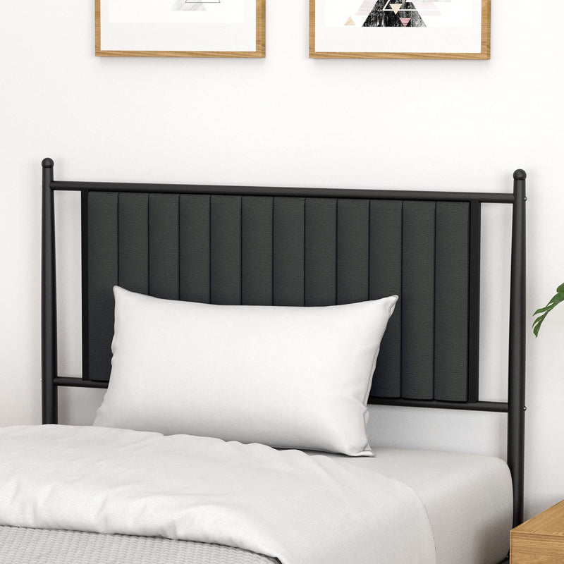 IDEALHOUSE Twin Size Metal Platform Bed Frame with Upholstered Headboard