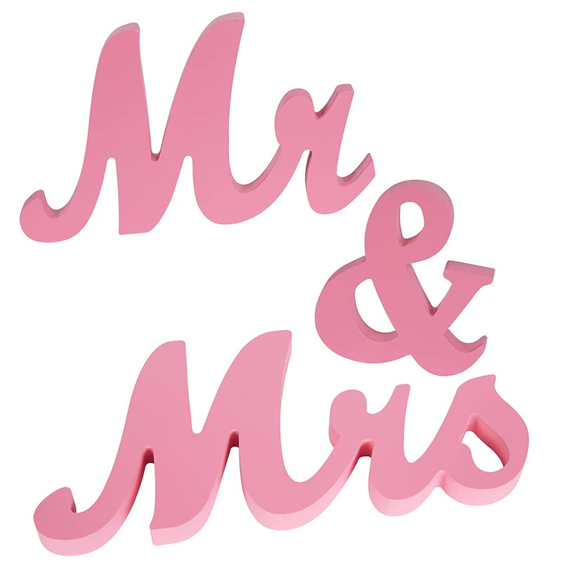 WHIZMAX 1 Set Wooden Mr And Mrs Letter Ornament Wedding Props Pink