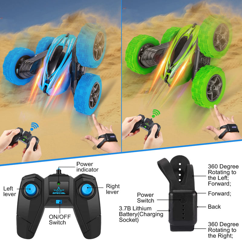 THINKMAX 2Pack RC Stunt Car Watch Gesture Sensor Car Blue+Green