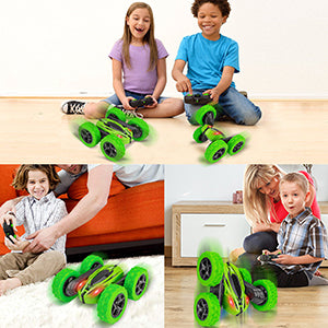 THINKMAX Remote Control Car 1165A RC Stunt Car Toy Double Sided 360 Rotating Vehicle Green