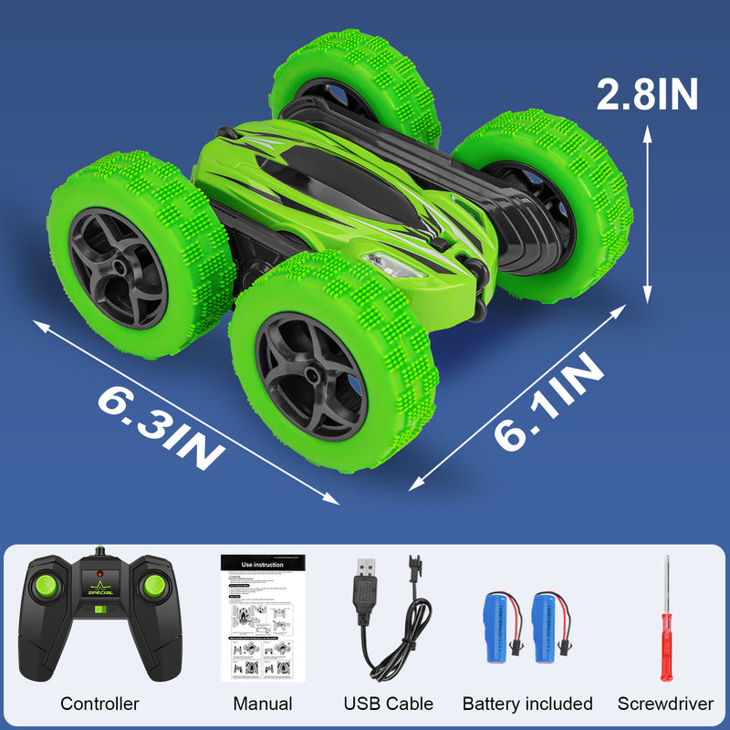 THINKMAX Remote Control Car 1165A RC Stunt Car Toy Double Sided 360 Rotating Vehicle Green