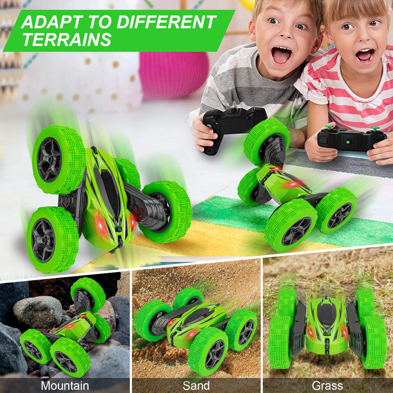 THINKMAX Remote Control Car 1165A RC Stunt Car Toy Double Sided 360 Rotating Vehicle Green