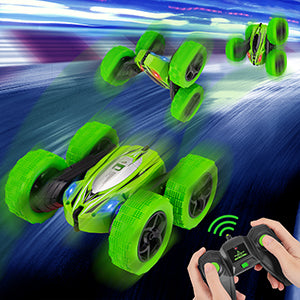 THINKMAX Remote Control Car 1165A RC Stunt Car Toy Double Sided 360 Rotating Vehicle Green