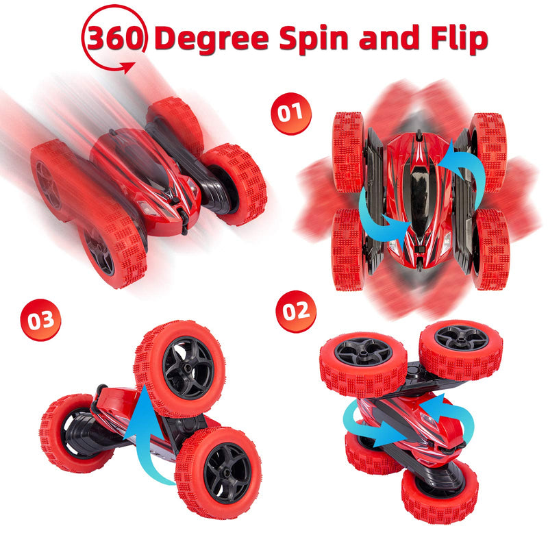 THINKMAX Remote Control Car 1165A RC Stunt Car Toy Double Sided 360 Rotating Vehicle Red