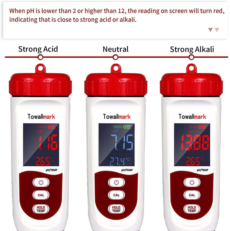 TOWALLMARK Digital PH Tester 0.01 Resolution High Accuracy 0-14pH